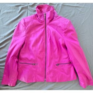 Tan Jay Moto Biker Jacket Bubble Gum Pink Women Sz Y2K 90s Festive Artsy Whimsy